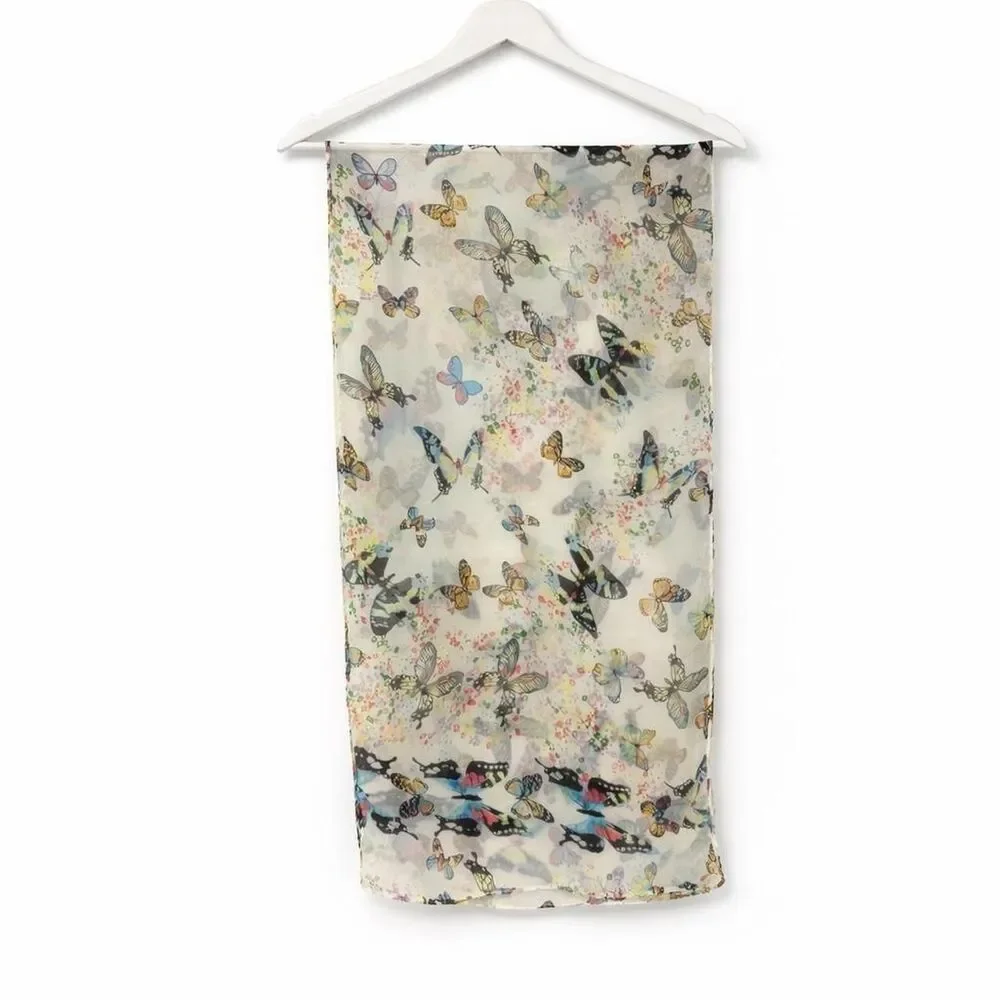 Colorful Butterfly Scarf Rectangle Accessory Rainbow Polyester